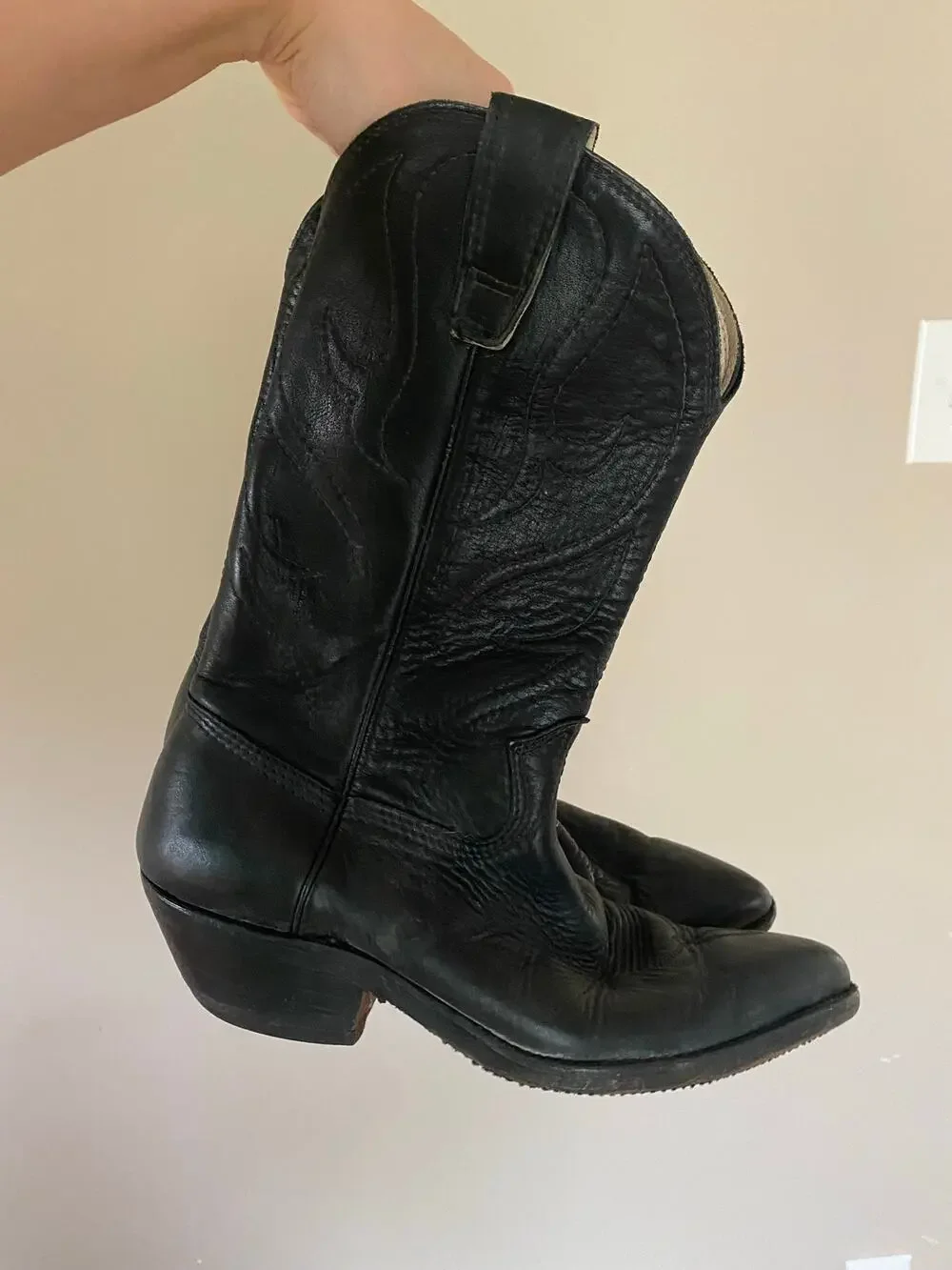 Stewart Boot Co. 0124 Men's 10.5 Black Handmade Cowboy Western Boots Heavy Heel